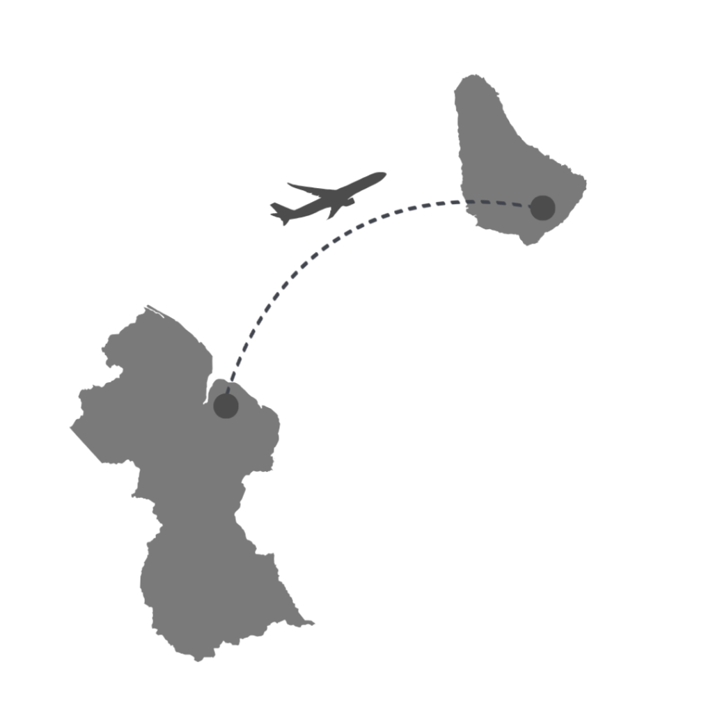 Guyana to Barbados light path image